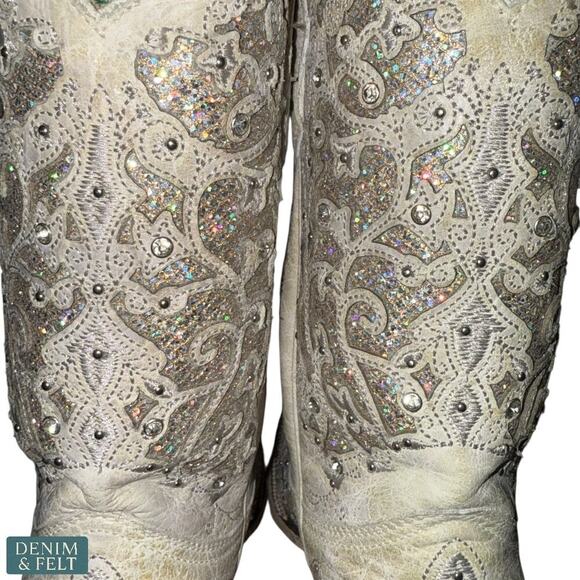 Corral A3397 White Glittered Inlay Crystals Wedding Cowboy Western Boots 6.5 M - Picture 13 of 16